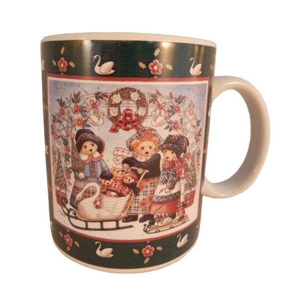 Lang Wise Teddy's Swan Sleigh Mug Cup 1997 Christmas Bears Artist Nita Showers - Picture 3 of 9